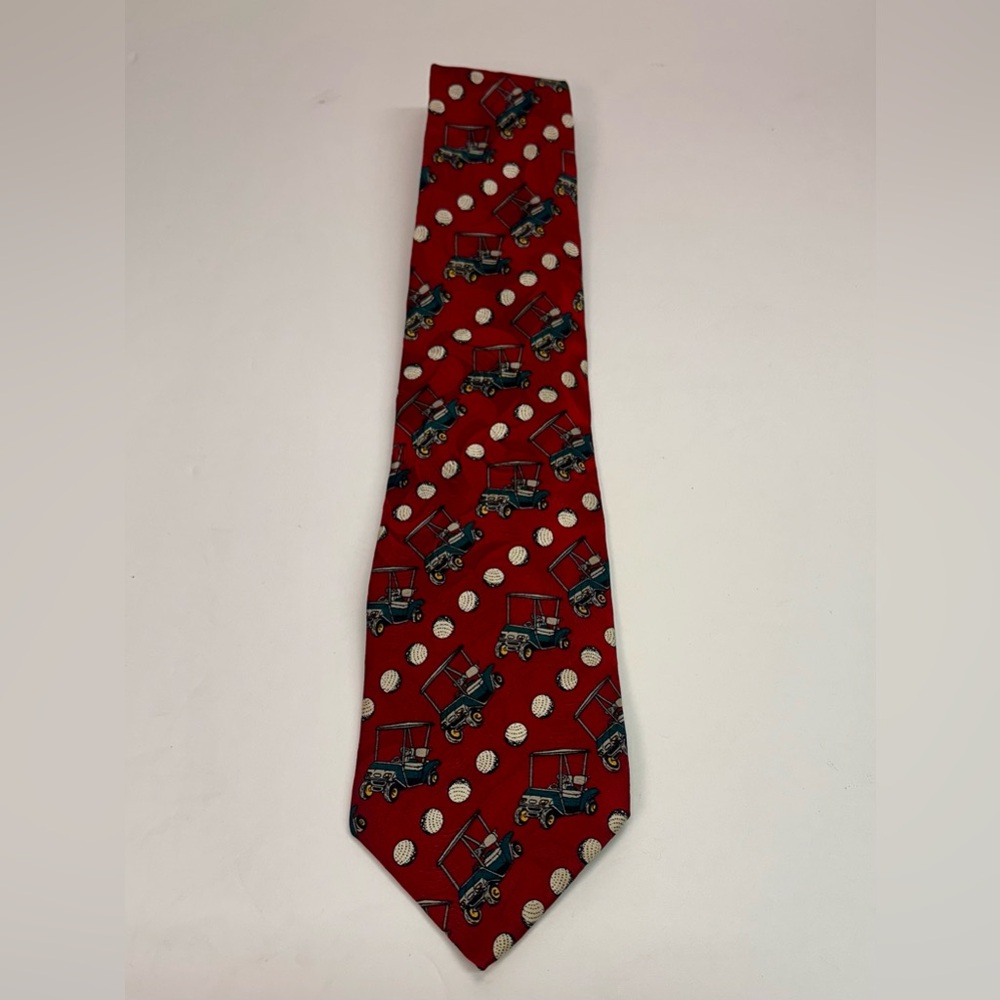 Red Barry Wells Silk Tie with Golf Cart Design‎ made in USA